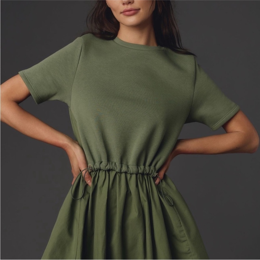 Anthropologie Pilcro Short Sleeve Sweatshirt mini dress Size Small Moss Green - Picture 3 of 12
